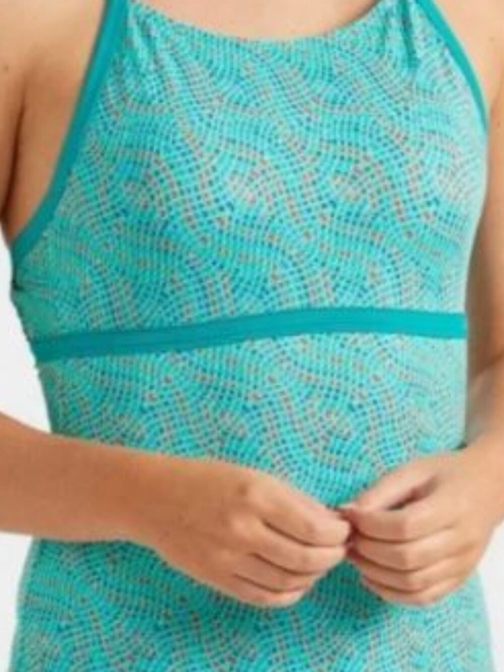 L.L. Bean Aqua Mosaic Tie-Back Tankini